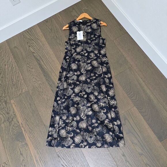 🆕️ CO Seashell Print Satin Sleevless Midi Dress in Black - Picture 13 of 15